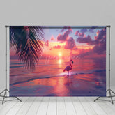 Aperturee - Aperturee Summer Seaside Flamingo Sunset Photography Backdrop